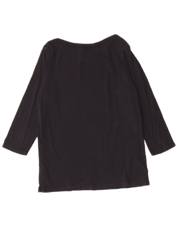 BENETTON Dame Top 3/4 ærmer UK 14 Large Black Bomuld