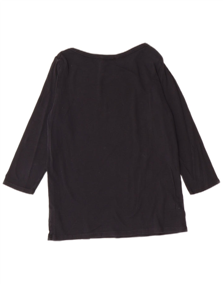 BENETTON Dame Top 3/4 ærmer UK 14 Large Black Bomuld