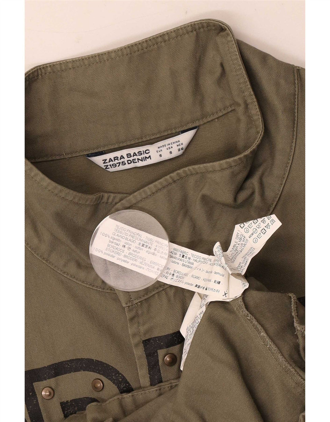 Zara Herre Graphic Bomber Jacket UK 36 Small Khaki Cotton