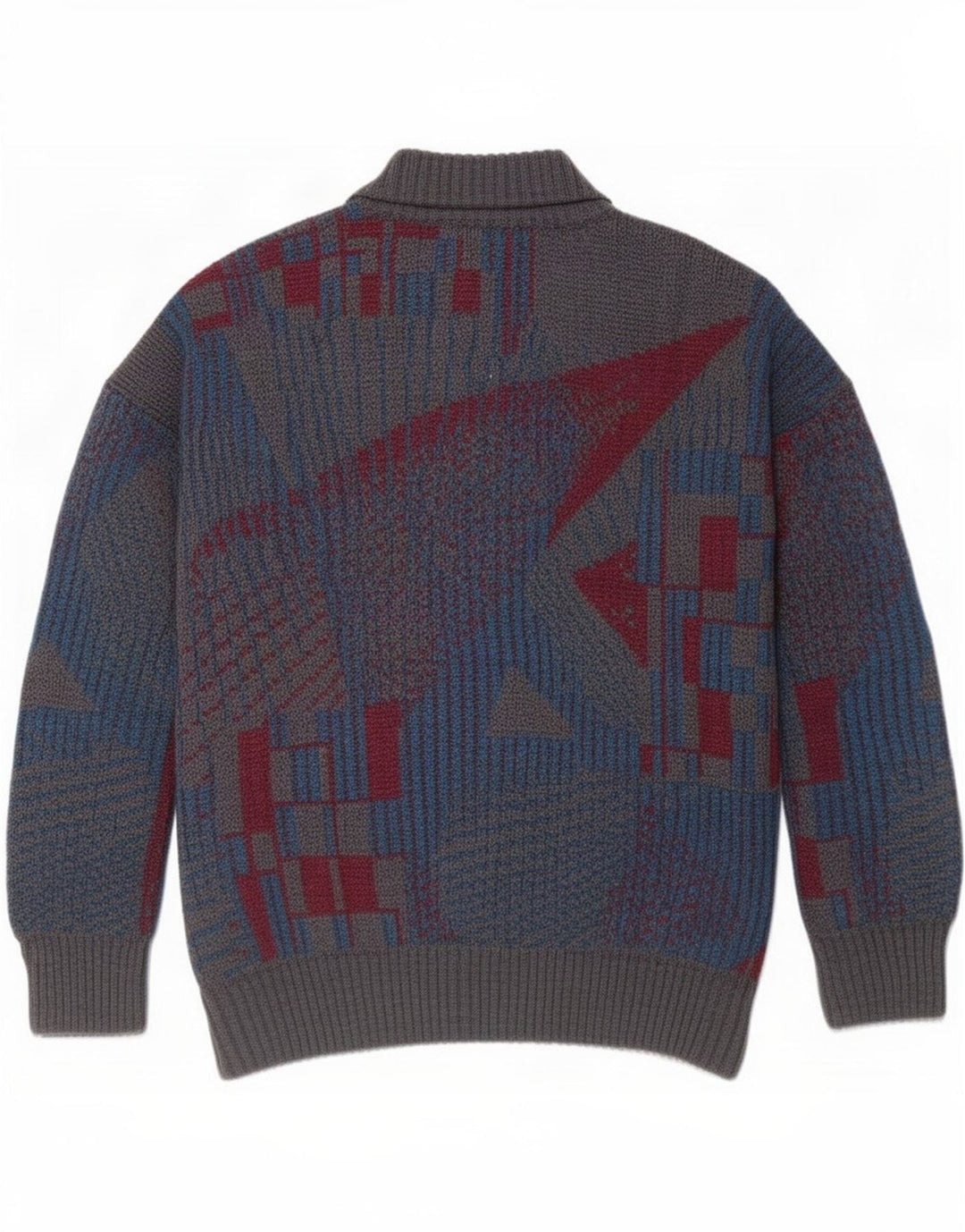 Vintage herre cardigan sweater IT 54 XL Grå geometrisk uld