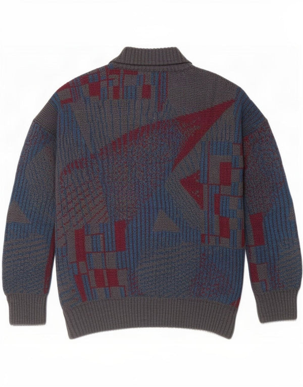 Vintage herre cardigan sweater IT 54 XL Grå geometrisk uld