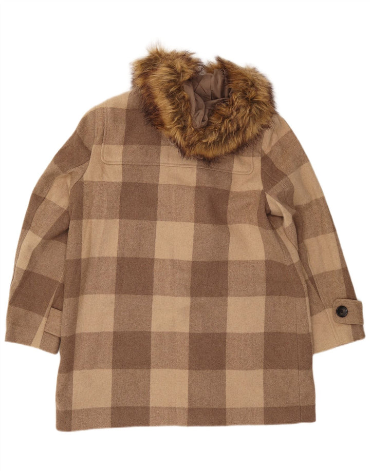 MARKS & SPENCER Duffle Coat med hætte til kvinder UK 16 Stor brun ternet