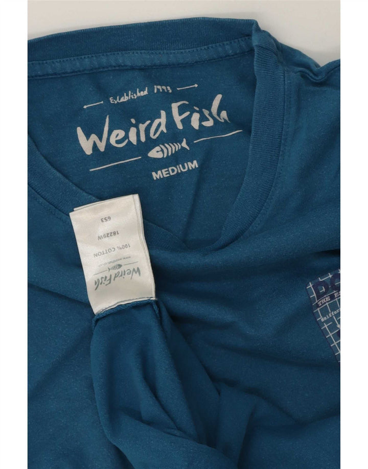 Weird Fish Herre grafisk T-shirt Top Medium Blue Bomuld