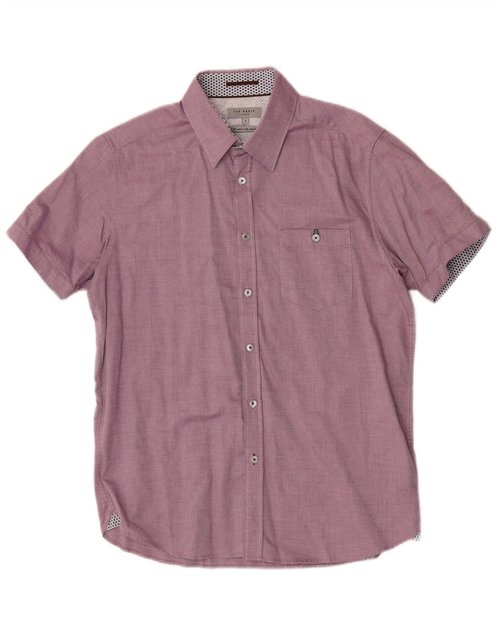 Ted Baker Kortærmet Herreskjorte Størrelse 4 Large Bourgogne Geometrisk Bomuld