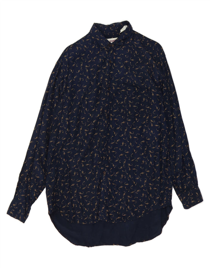 SISLEY Mens Elegance Shirt Small Navy Blue Floral Acetate Vintage Sisley and Second-Hand Sisley from Messina Hembry 