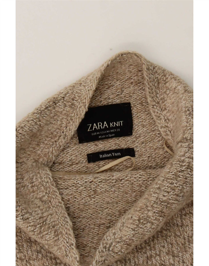 Zara Dame 3/4 ærmet Turtle Neck Jumper Sweater UK 14 Medium Beige