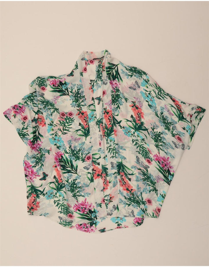 ZAPA Womens Oversized Short Sleeve Cardigan Top UK 14 Medium White Floral Vintage Zapa and Second-Hand Zapa from Messina Hembry 