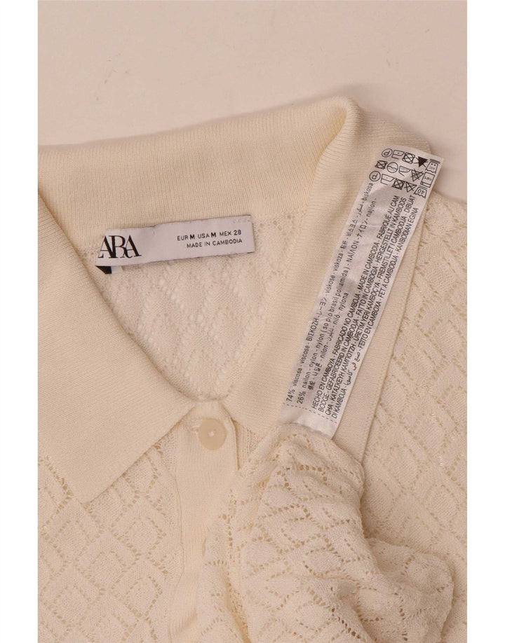 Zara Dame Polo Neck Jumper Sweater UK 12 Medium White Viscose