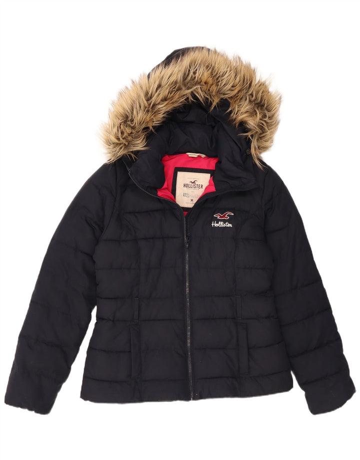 Hollister Polstret hættejakke til kvinder UK 12 Mellem marineblå polyester