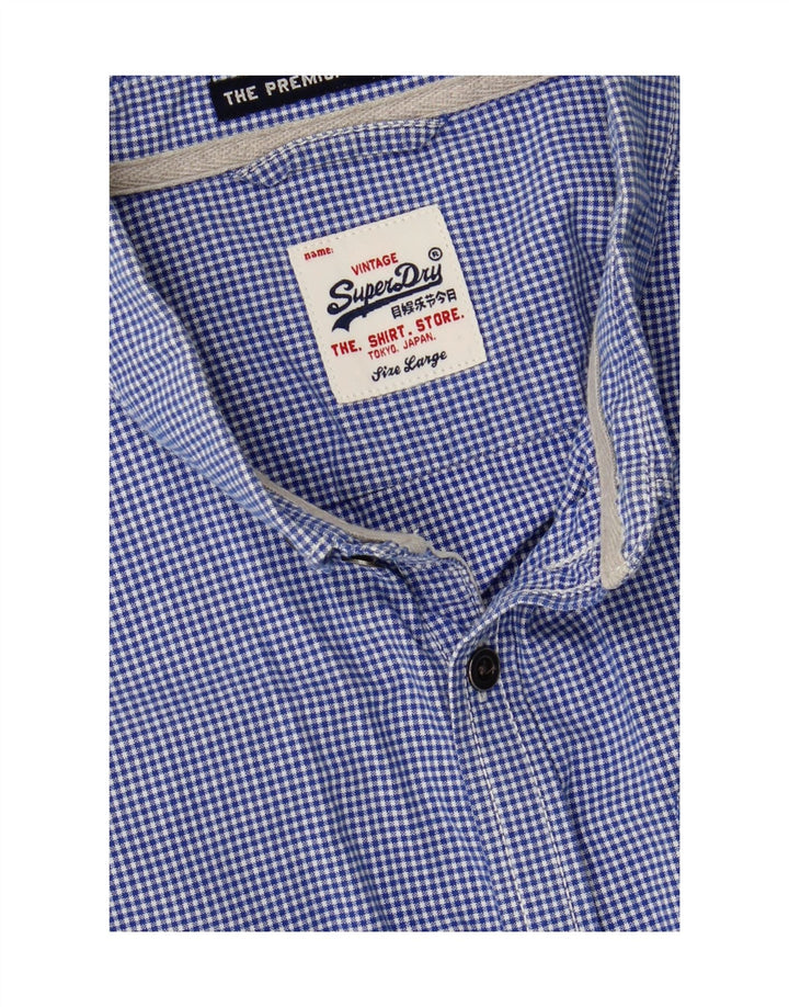 SUPERDRY Mens Short Sleeve Shirt Large Blue Gingham Cotton
