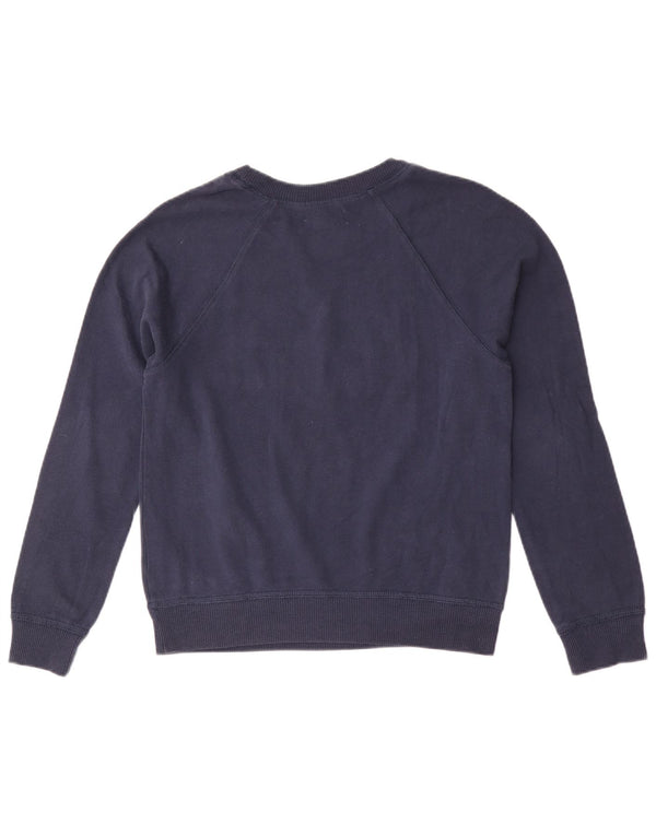 Hollister Dame grafisk sweatshirt Jumper UK 10 Lille marineblå bomuld