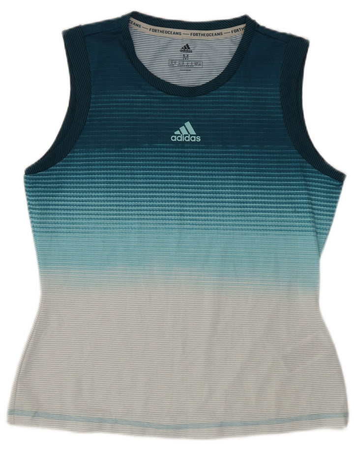 Adidas Damevest Top UK 12/14 Medium Blue Striped Polyester