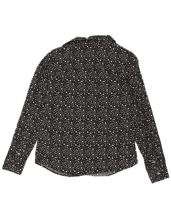 Benetton Dame Loose Fit abstrakt mønster skjorte UK 10 Small Black Bomuld
