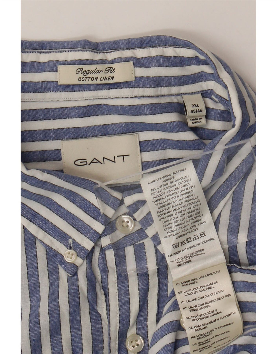 GANT Herre Regular Fit Kortærmet Skjorte Størrelse 45/46 2XL Blå Stribet