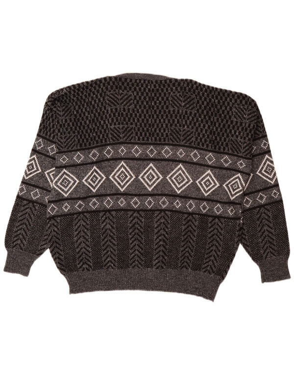 Vintage Herre V-hals sweater XL Grå Geometrisk akryl