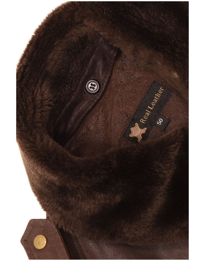 Vintage herre læder Flight Aviator Jacket IT 50 Stor brunt læder