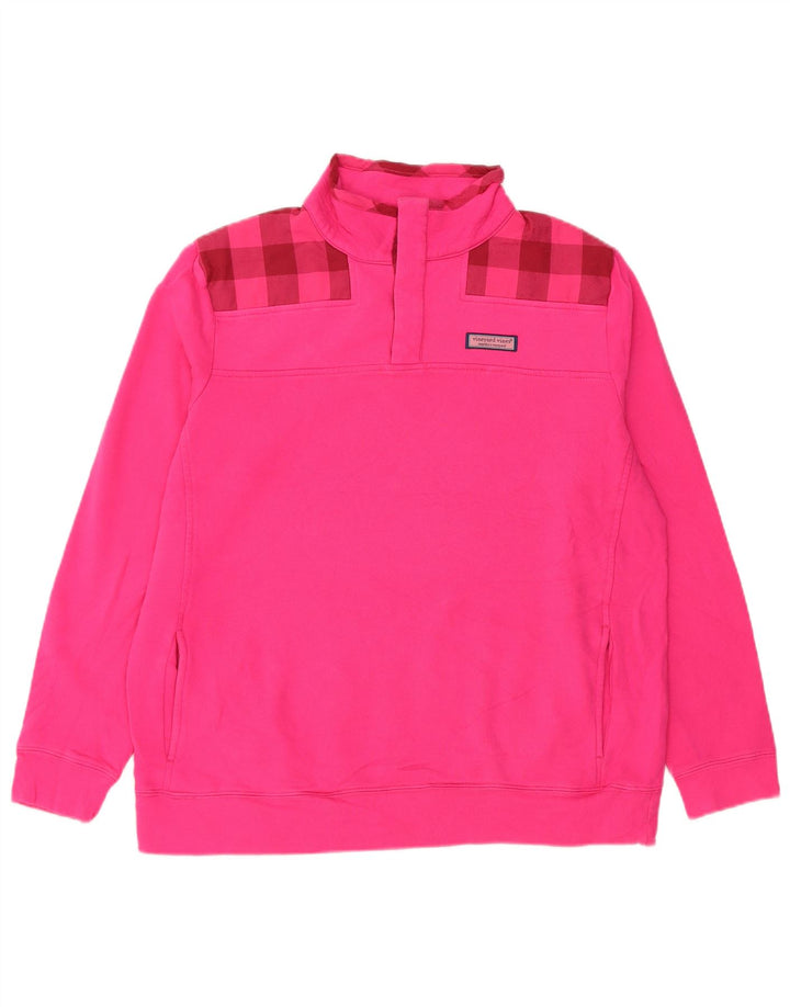 Vineyard Vines Herre Button Neck Sweatshirt Jumper Small Pink Check Cotton