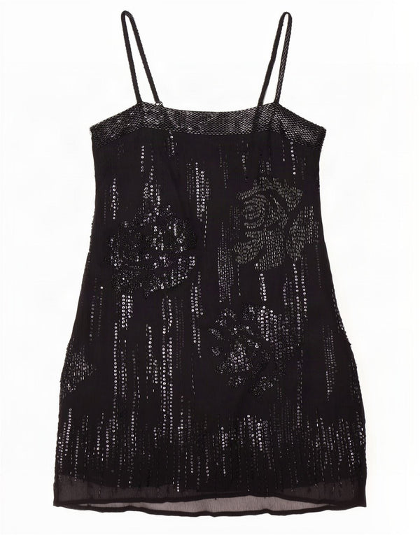 Warehouse Kvinde Aften Slip Dress UK 10 Small Black Floral Silke