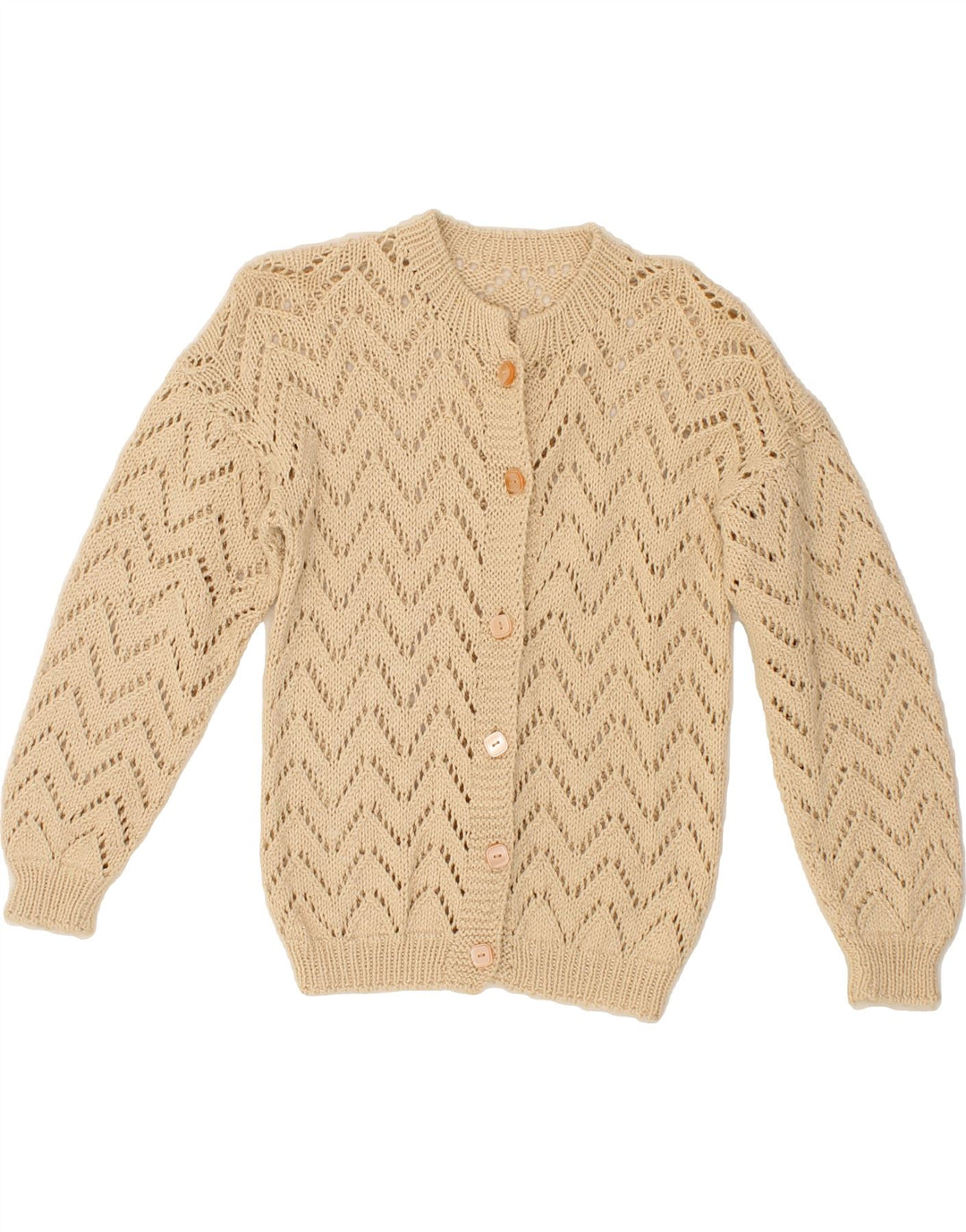 VINTAGE Womens Cardigan Sweater UK 12 Medium Beige Vintage Vintage and Second-Hand Vintage from Messina Hembry 