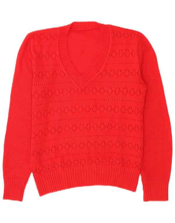 Vintage Dame V-hals sweater UK 16 Large Red