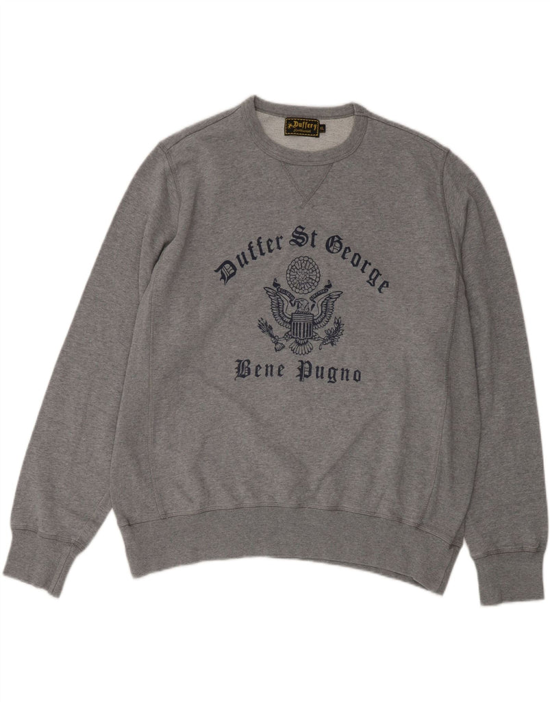 DUFFER Mens Graphic Sweatshirt Jumper XL Grey Vintage Duffer and Second-Hand Duffer from Messina Hembry 