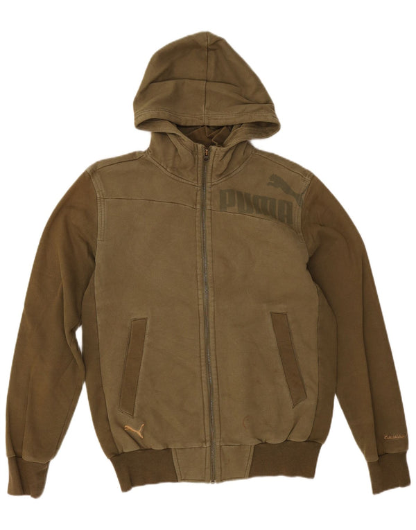 Puma Mens Graphic Zip Hoodie Sweater Small Khaki Cotton