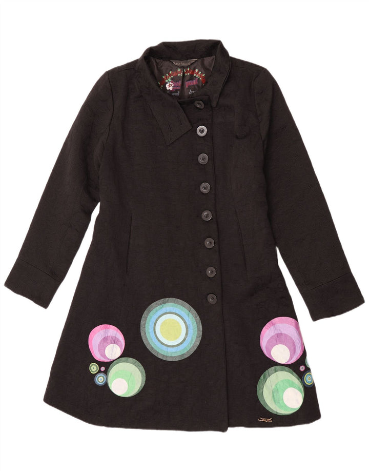 Desigual Dame Grafisk Overfrakke EU 44 XL Sort Geometrisk Polyester