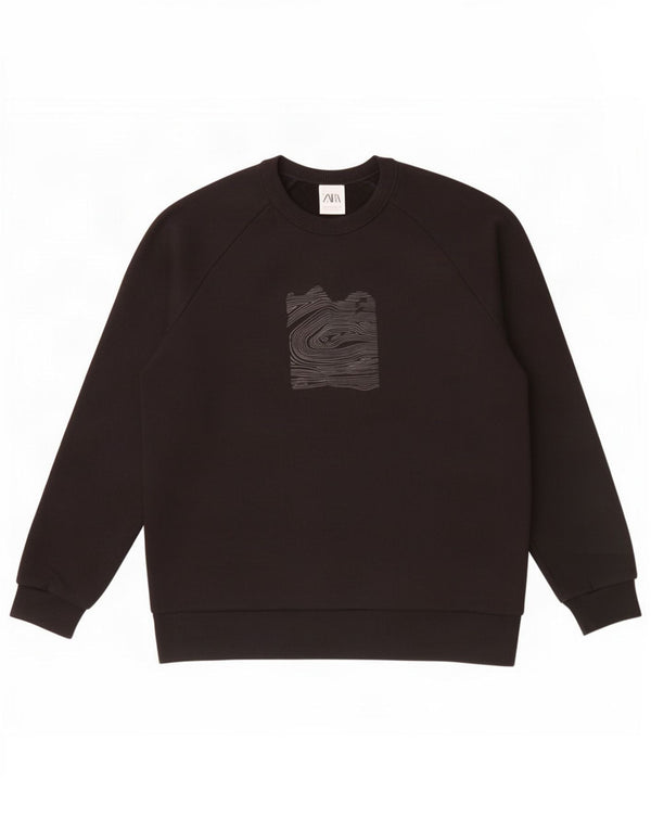 Zara Herre grafisk sweatshirt Jumper Medium Sort Bomuld