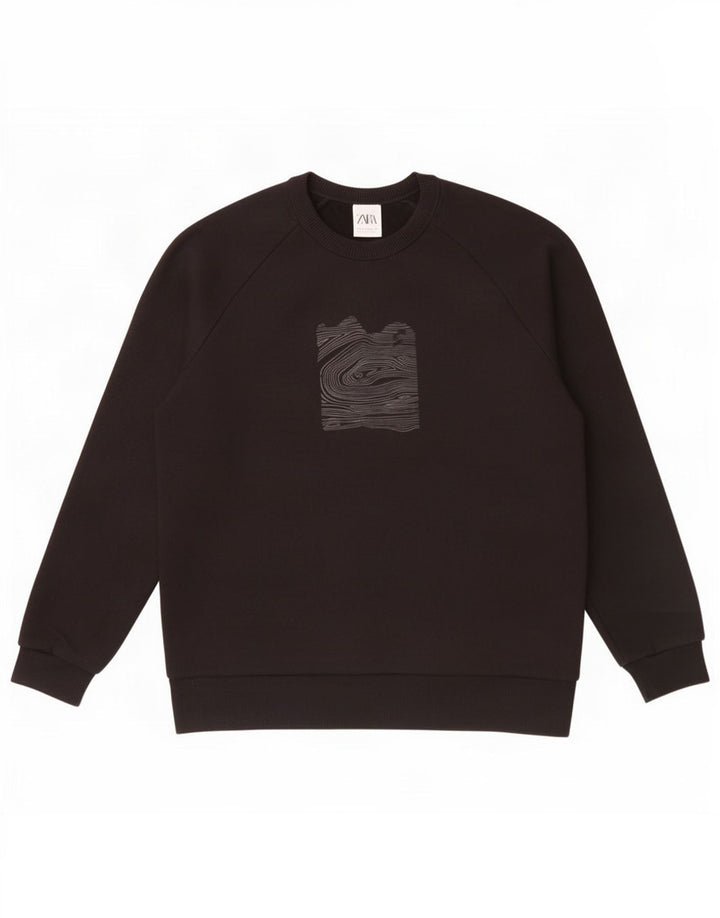 Zara Herre grafisk sweatshirt Jumper Medium Sort Bomuld