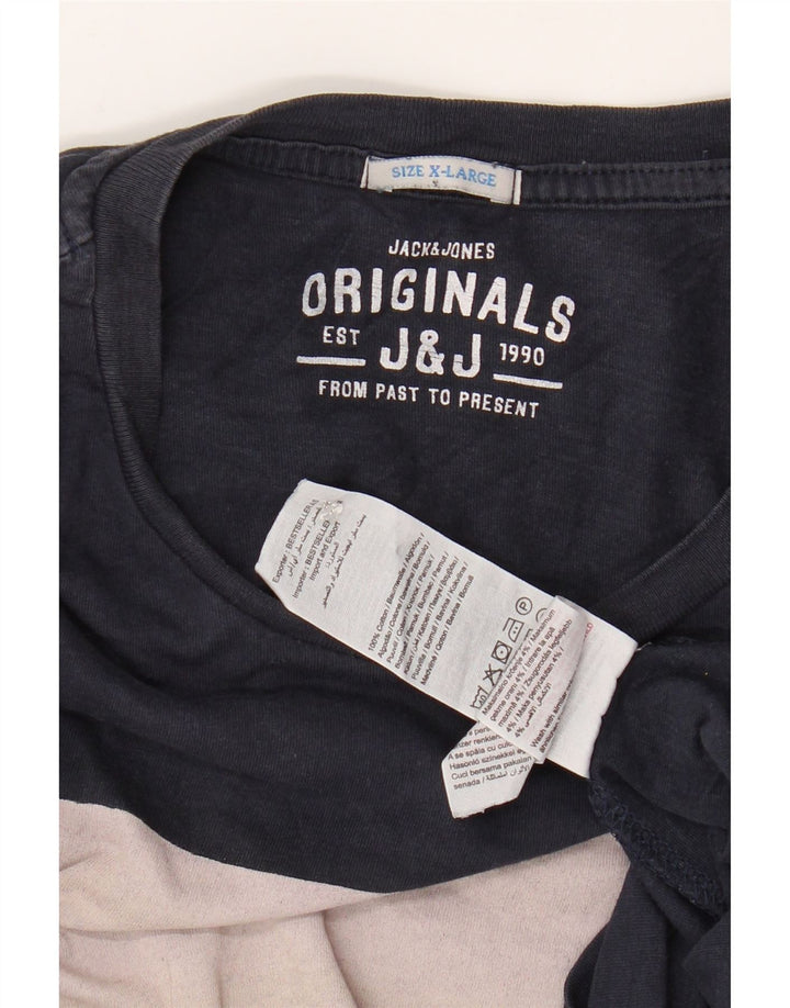 JACK & JONES Herre grafisk T-shirt top XL marineblå bomuld