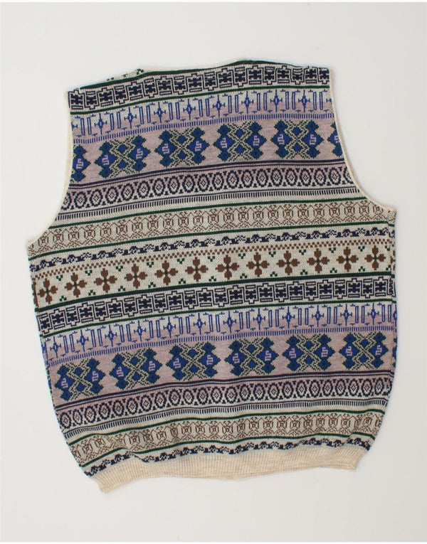 Vintage herre ærmeløs cardigan sweater stor flerfarvet Fair Isle uld