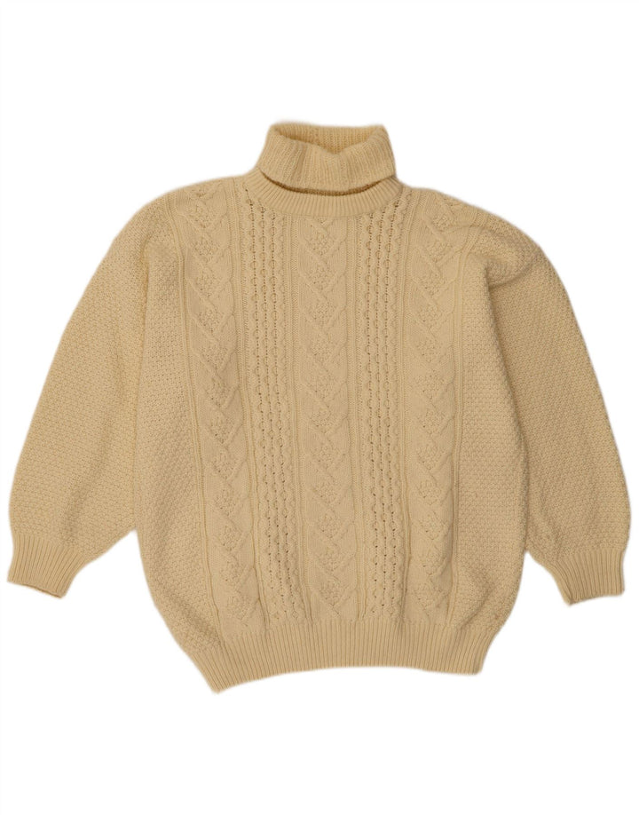 VINTAGE Dame Rullehals Sweater UK 18 XL Off White Uld