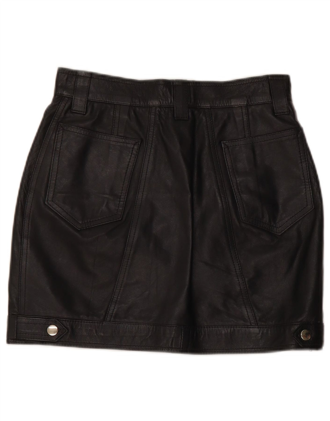 VINTAGE Dame Højtalje Mini Læder Nederdel IT 42 Medium W26 Sort