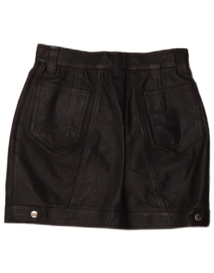 VINTAGE Dame Højtalje Mini Læder Nederdel IT 42 Medium W26 Sort