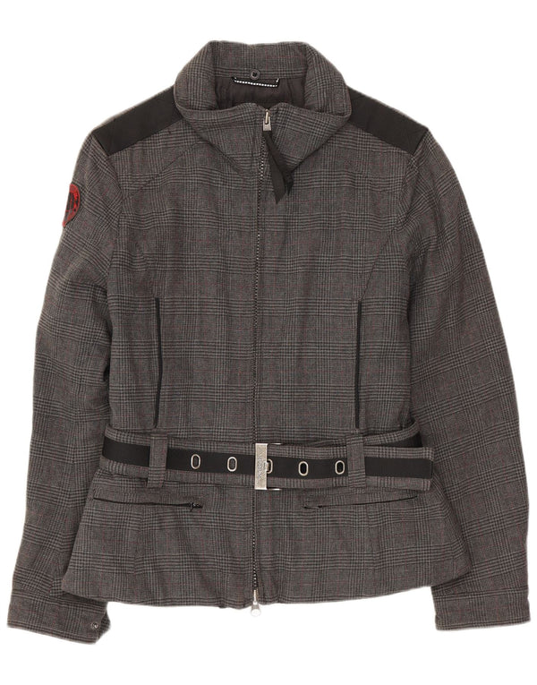 Museum Womens Bomber Jacket UK 14 Medium Grey Houndstooth Bomuld