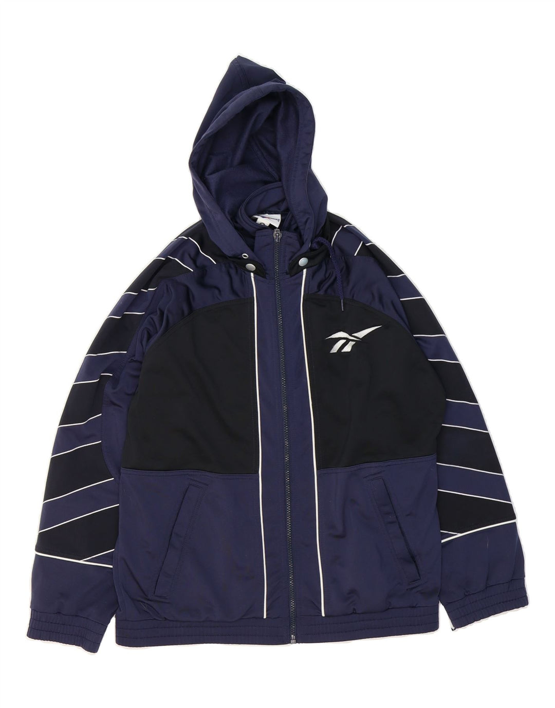 REEBOK Mens Oversized Tracksuit Top Jacket Small Navy Blue Colourblock Vintage Reebok and Second-Hand Reebok from Messina Hembry 