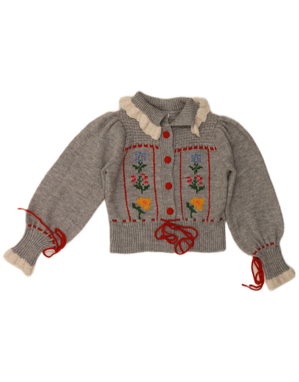 Zara Womens Crop Cardigan Sweater UK 12 Medium Grey Floral Acryl