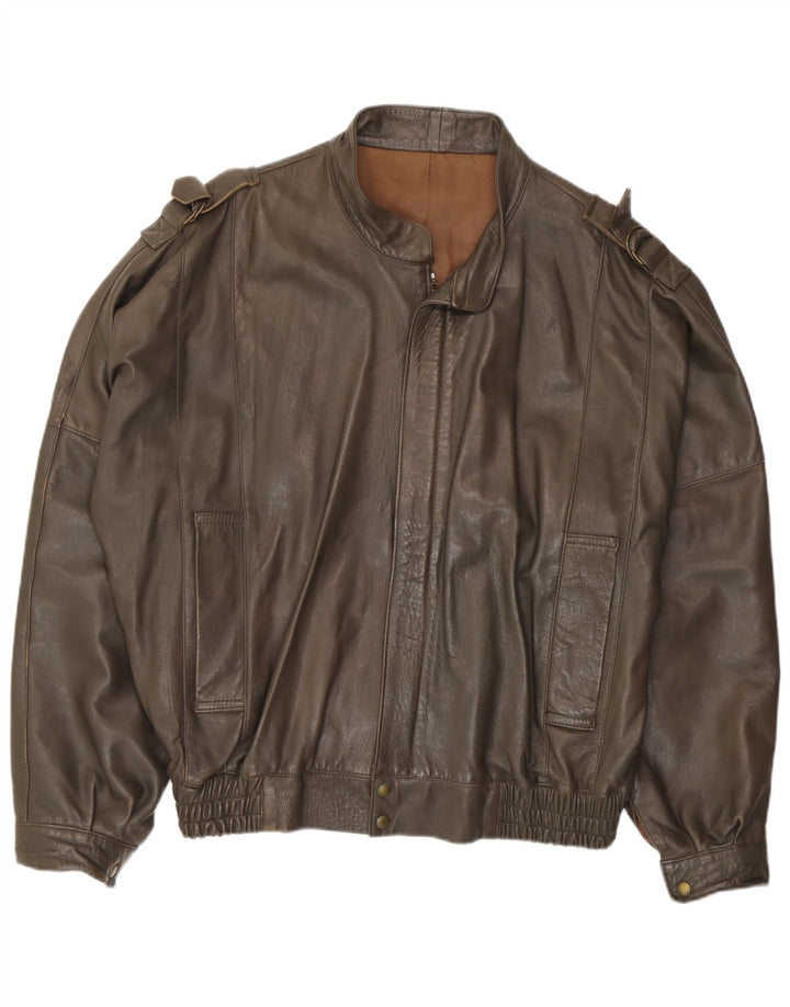 Vintage herre læderjakke IT 52 XL brunt læder