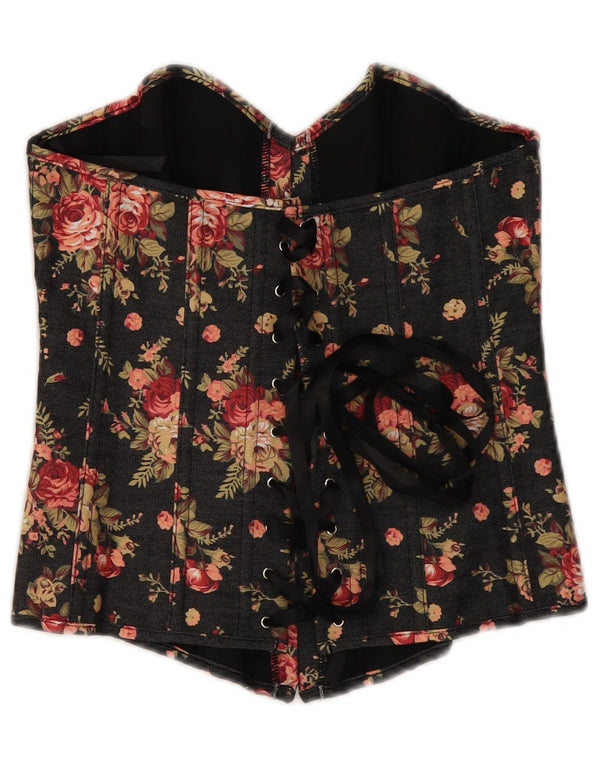 Vintage Dame Corset Top UK 14 Large Black Floral Polyester