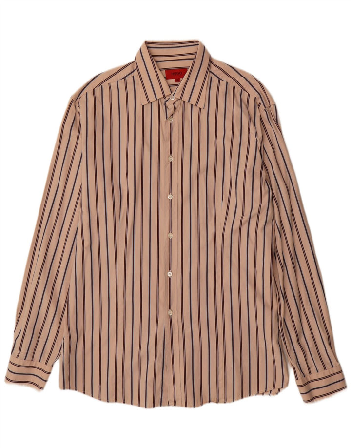 Hugo Boss herreskjorte 2XL beige stribet bomuld