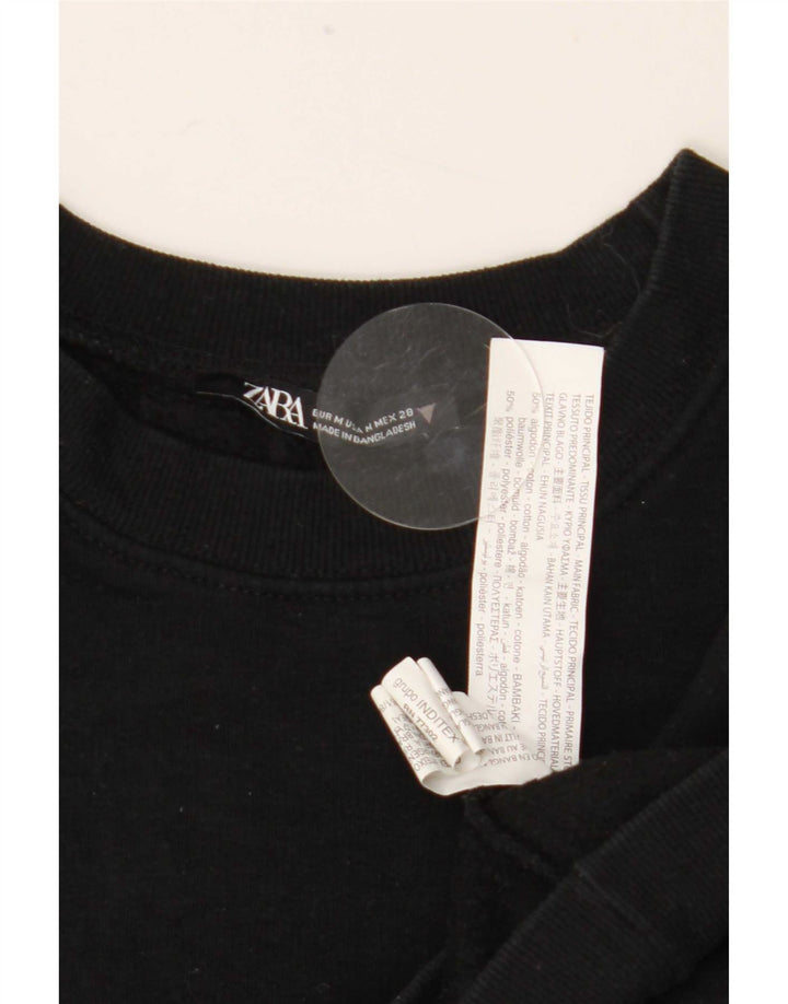 Zara Womens Crop Sweatshirt Jumper UK 14 Medium Sort Bomuld