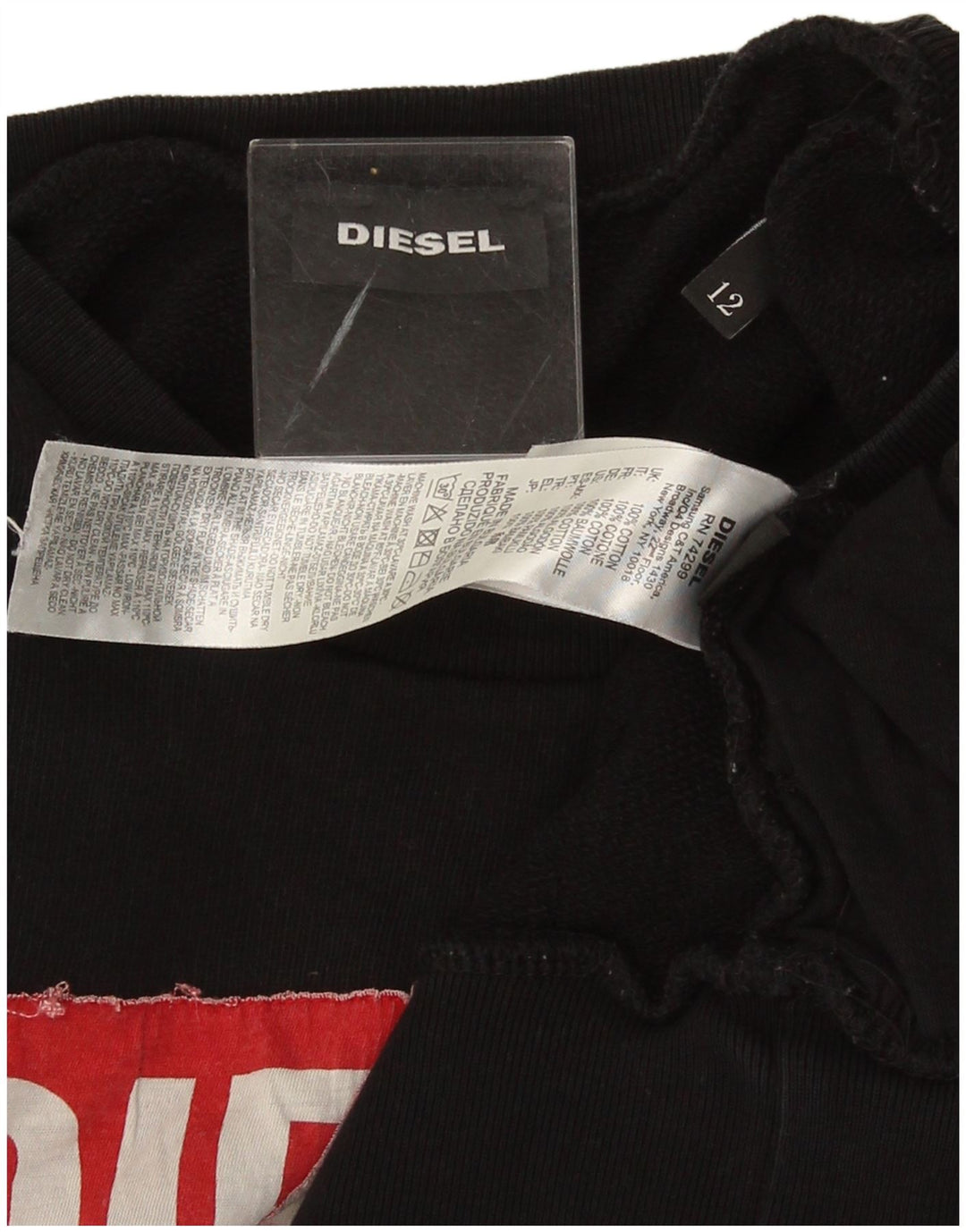 Diesel Dame Grafisk Sweatshirt Jumper UK 12 Medium Sort Bomuld