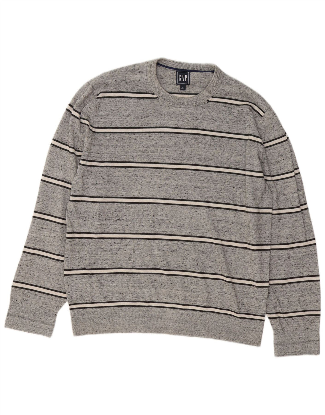 Gap herre rund hals sweater stor grå stribet bomuld