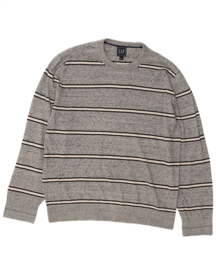 Gap herre rund hals sweater stor grå stribet bomuld