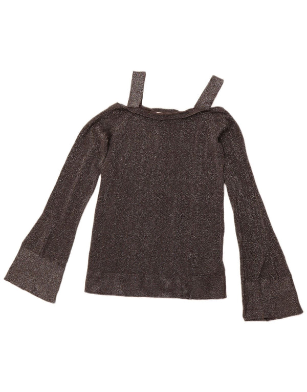 MICHAEL KORS Dame Off Shoulder Bluse Top UK 6 XS Grå Flecked Bomuld