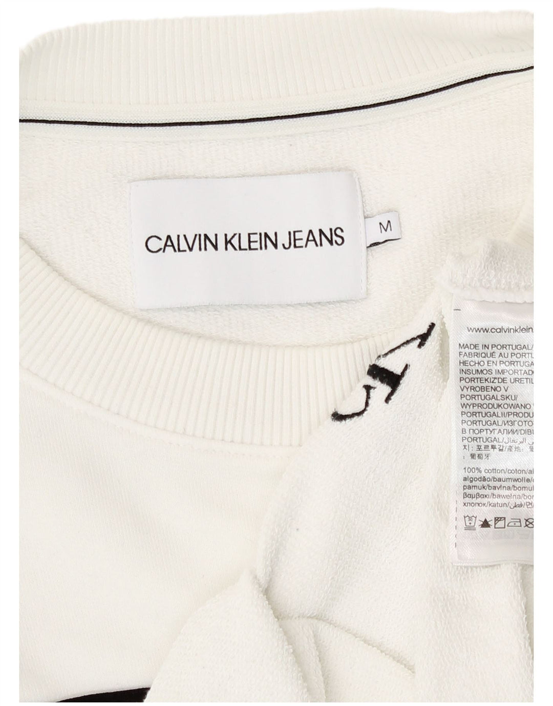 Calvin Klein Womens Crop Sweatshirt Jumper UK 14 Medium White Striped