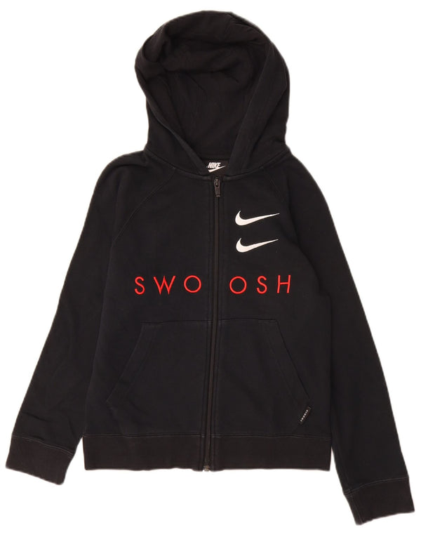 Nike Girls Swoosh grafisk hættetrøje med lynlås 10-11 år Medium Sort