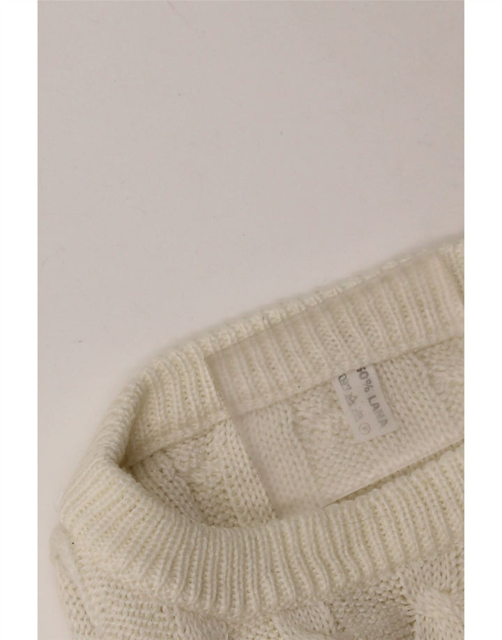 VINTAGE Dame sweater med rund hals DK 14 Medium hvid uld
