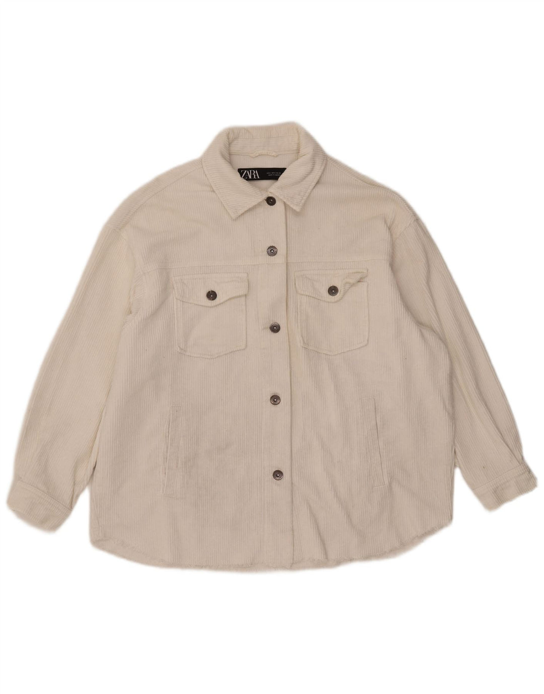 Zara Dame Oversized Corduroy Jacket UK 10 Small White Bomuld