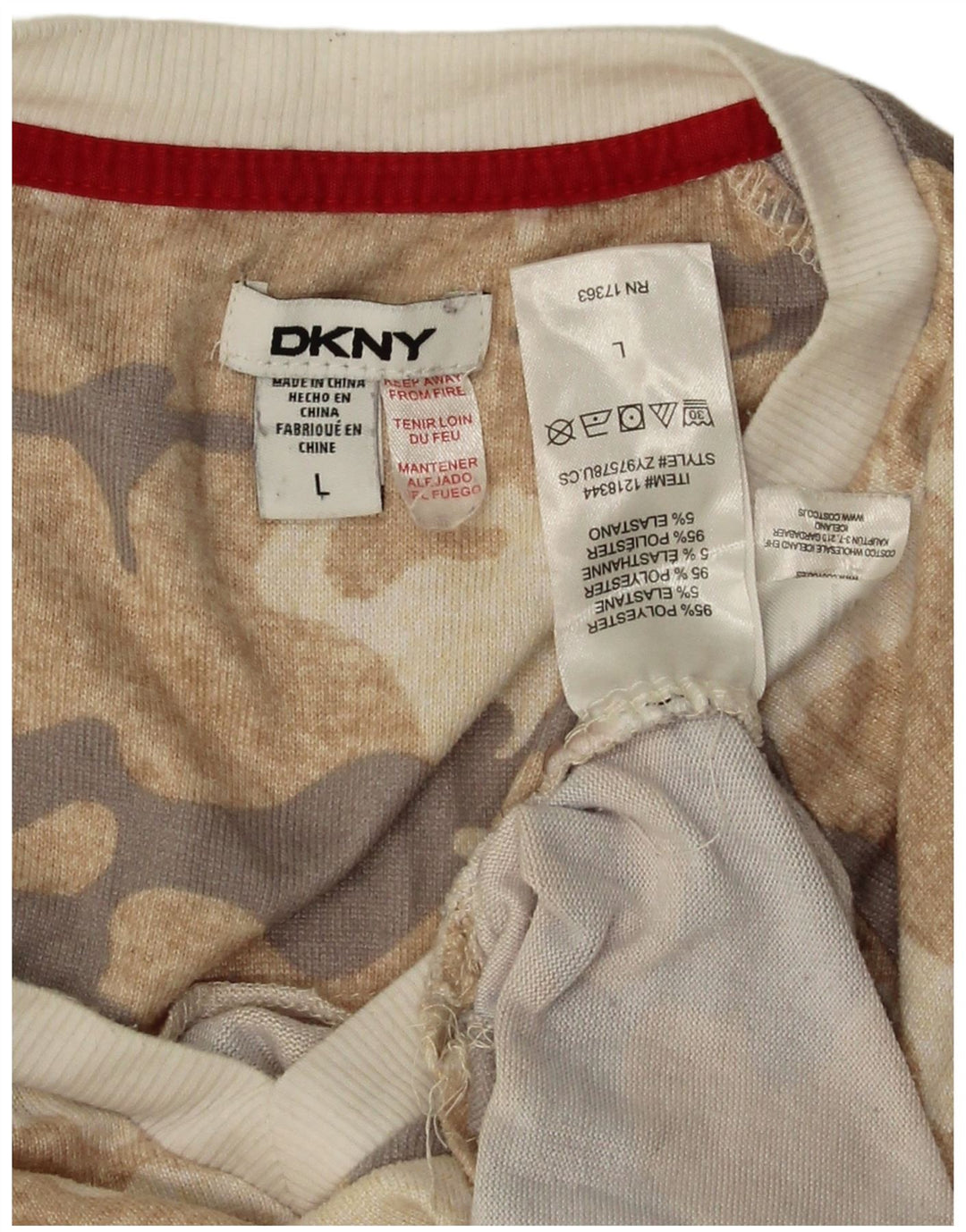 Dkny Womens Grafisk Top Langærmet UK 16 Large Beige Camouflage Polyester